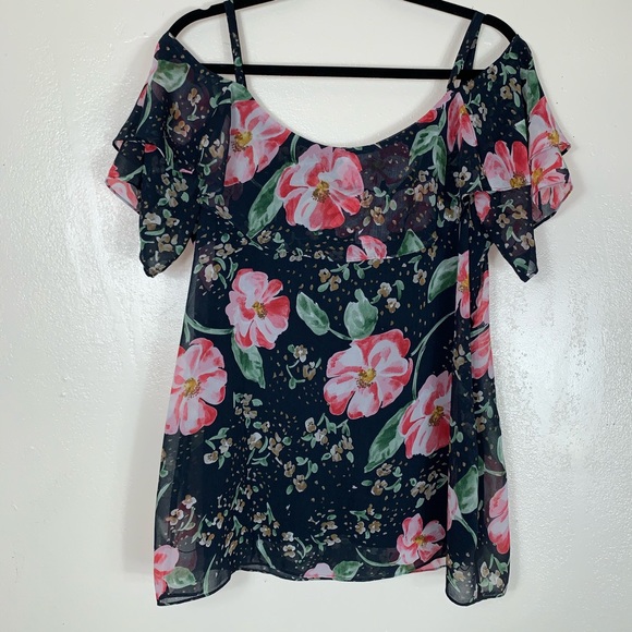 CAbi #5220 sail away cold shoulder cami in floral - Picture 2 of 8